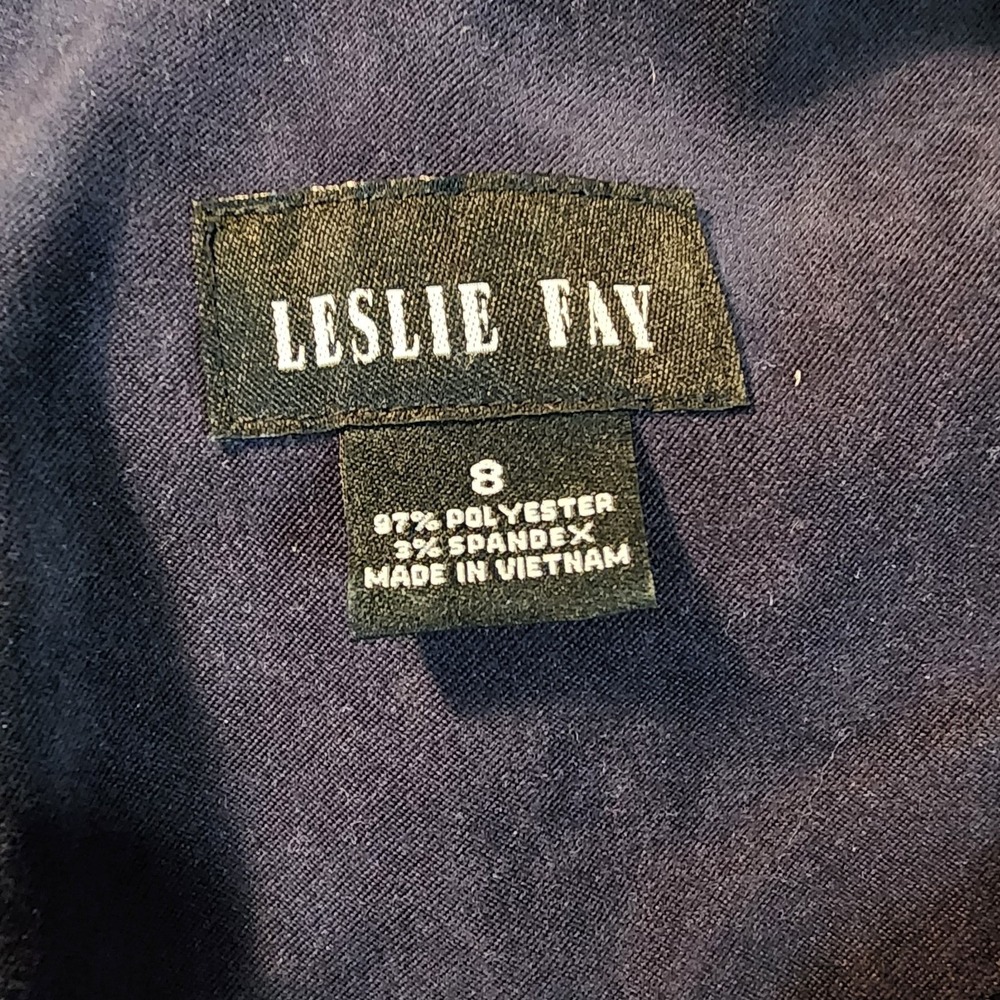 Vintage LESLIE FAY Size 8 Blue Colorblock 2pc Micro Suede Skirt Suit Collarless - Picture 13 of 14